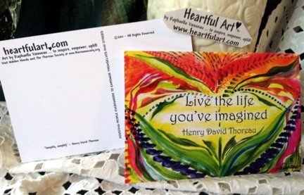 Live the life you've imagined Thoreau postcards - Heartful Art by Raphaella Vaisseau